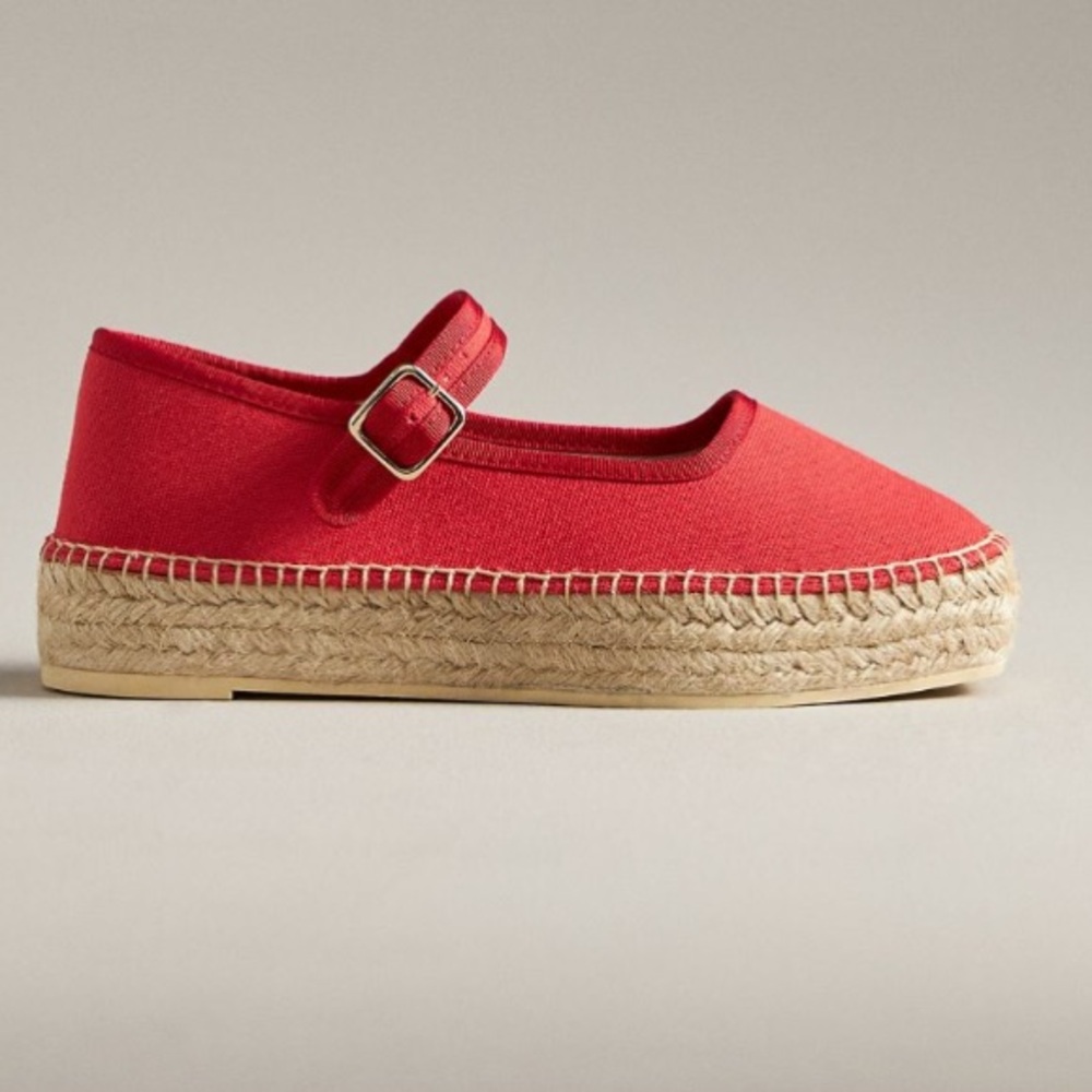 Red Espadrille Flats with Strap